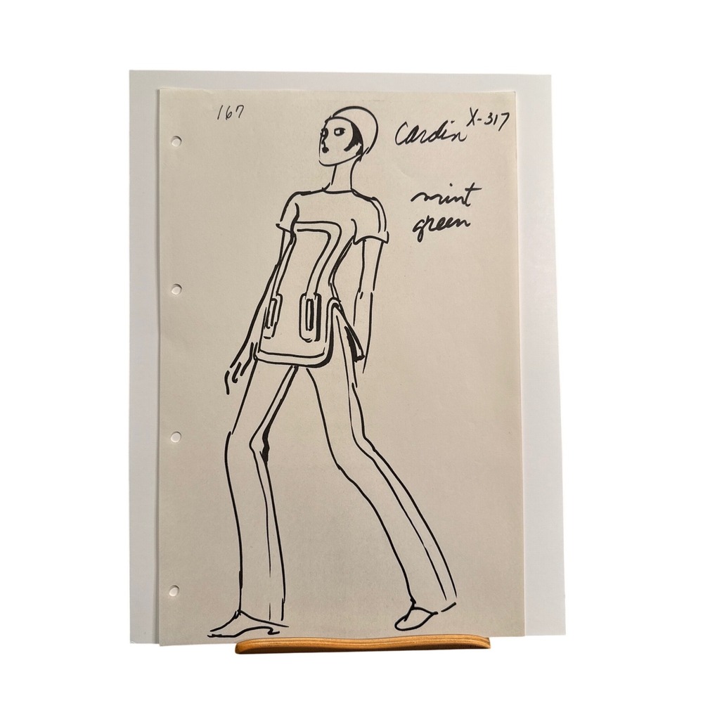 Pierre Cardin Original Fashion Illustration Sketch Mint Green X-317